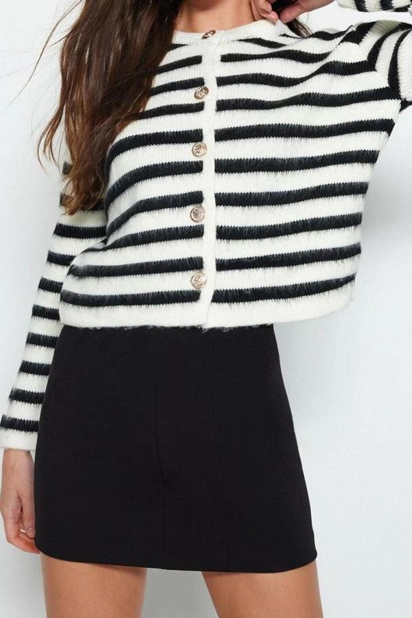 Kadın Modern Tarz Slim Bisiklet Yaka Regular Triko Hırka - Image 1