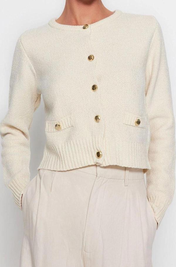 Kadın Modern Tarz Regular Bisiklet Yaka Crop Triko Hırka - Image 1