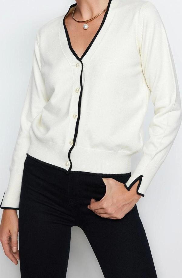 Kadın Modern Tarz Slim V Yaka Regular Triko Hırka - Image 1