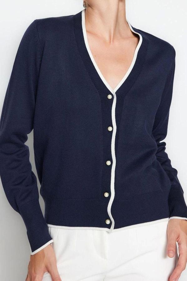 Kadın Modern Tarz Slim V Yaka Regular Triko Hırka - Image 1