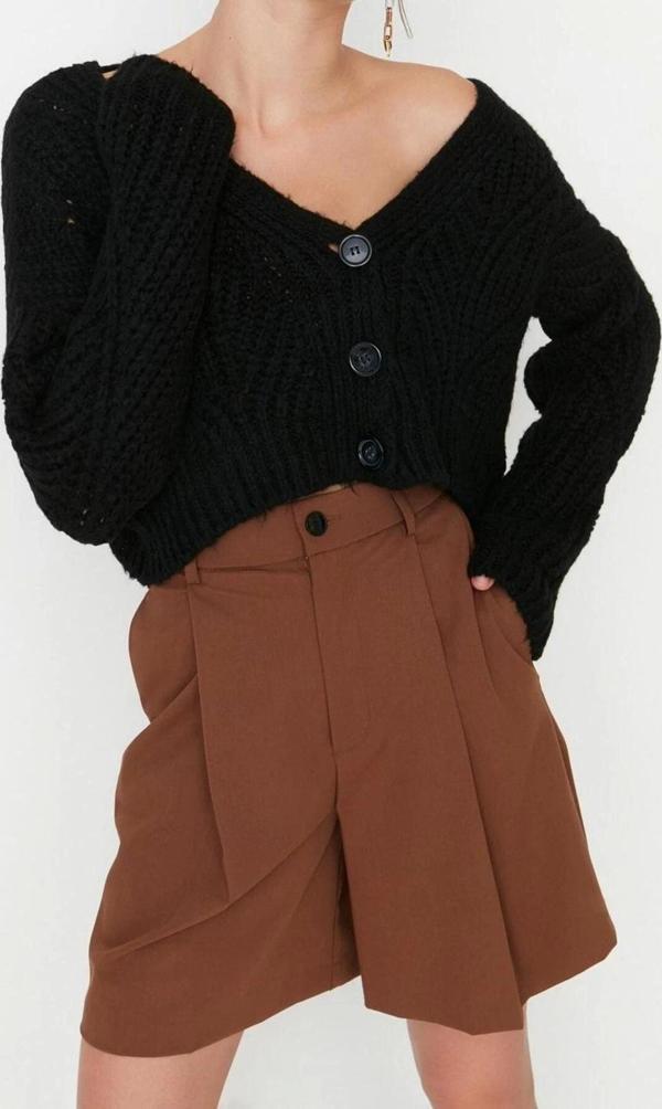 Kadın Modern Tarz Regular V Yaka Crop Triko Hırka - Image 1