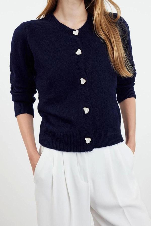 Kadın Modern Tarz Regular Bisiklet Yaka Regular Triko Hırka - Image 1