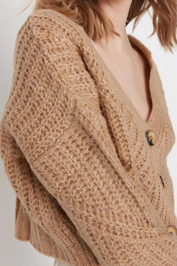 Kadın Modern Tarz Regular V Yaka Crop Triko Hırka - Image 1