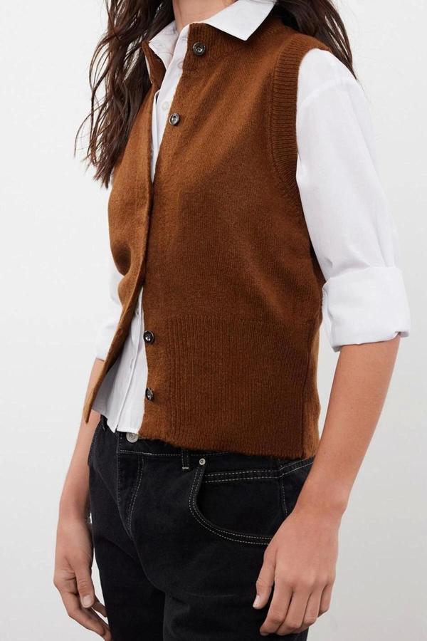 Kadın Modern Tarz Slim Bisiklet Yaka Regular Triko Hırka - Image 1