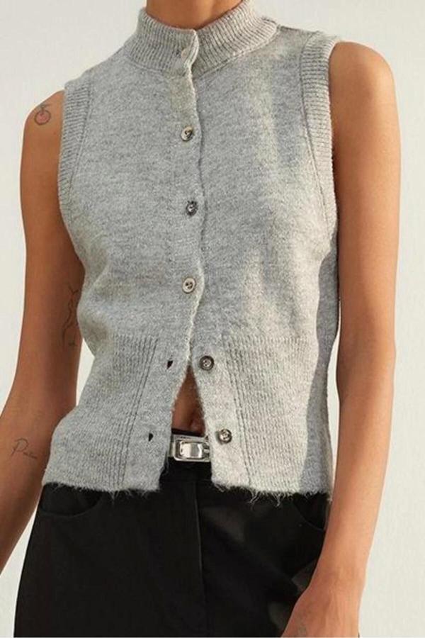 Kadın Modern Tarz Slim Bisiklet Yaka Regular Triko Hırka - Image 1