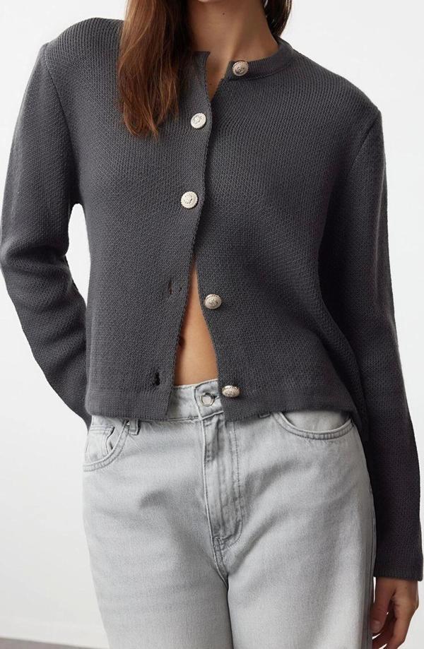 Kadın Modern Tarz Regular Bisiklet Yaka Regular Triko Hırka - Image 1