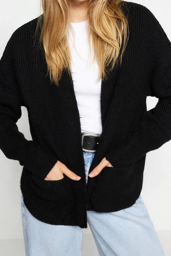 Kadın Modern Tarz Oversize V Yaka Regular Triko Hırka - Image 1