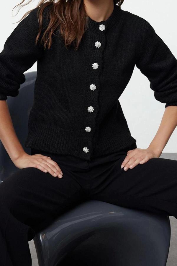 Kadın Modern Tarz Regular Bisiklet Yaka Regular Triko Hırka - Image 1