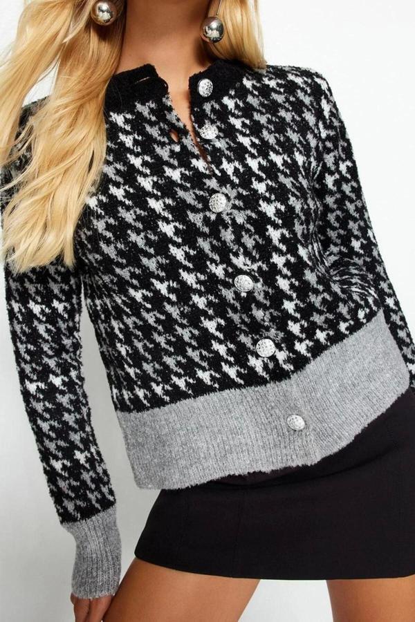 Kadın Modern Tarz Regular Bisiklet Yaka Regular Triko Hırka - Image 1