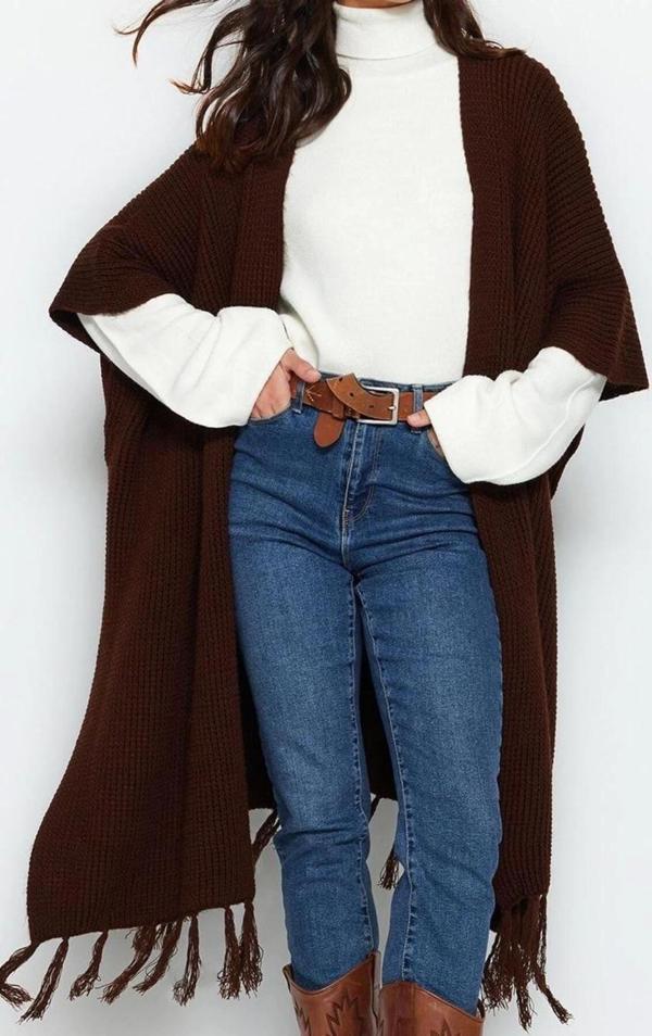 Kadın Modern Tarz Regular Şal Yaka Uzun Triko Hırka - Image 1