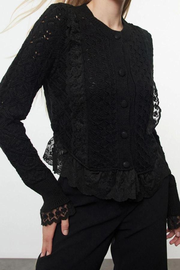 Kadın Modern Tarz Regular Bisiklet Yaka Crop Triko Hırka - Image 1