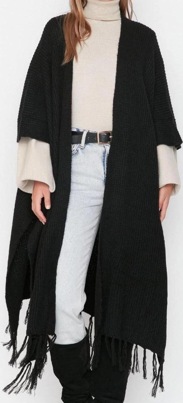 Kadın Modern Tarz Regular Şal Yaka Uzun Triko Hırka - Image 1