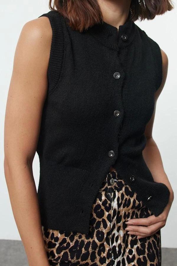 Kadın Modern Tarz Slim Bisiklet Yaka Regular Triko Hırka - Image 1