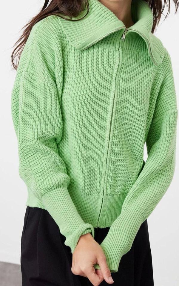 Kadın Modern Tarz Oversize Devrik Yaka Regular Triko Hırka - Image 1