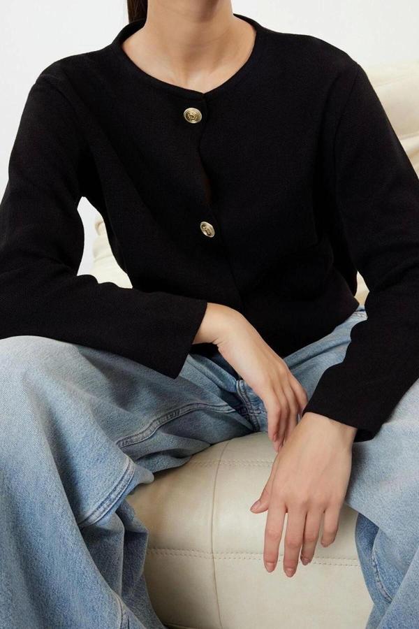 Kadın Modern Tarz Regular Bisiklet Yaka Regular Triko Hırka - Image 1