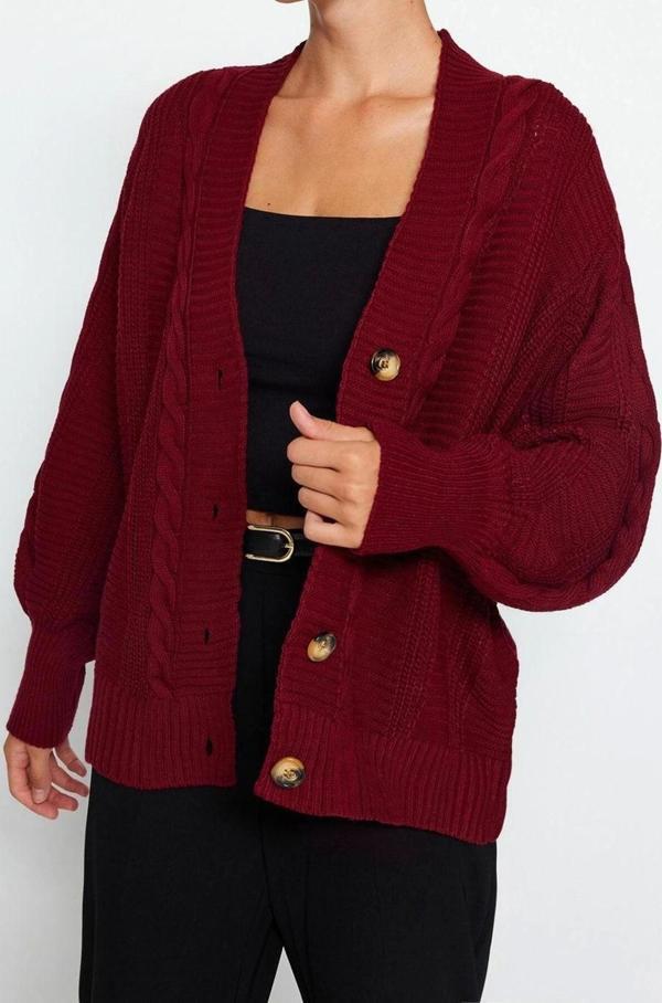 Kadın Modern Tarz Oversize V Yaka Regular Triko Hırka - Image 1