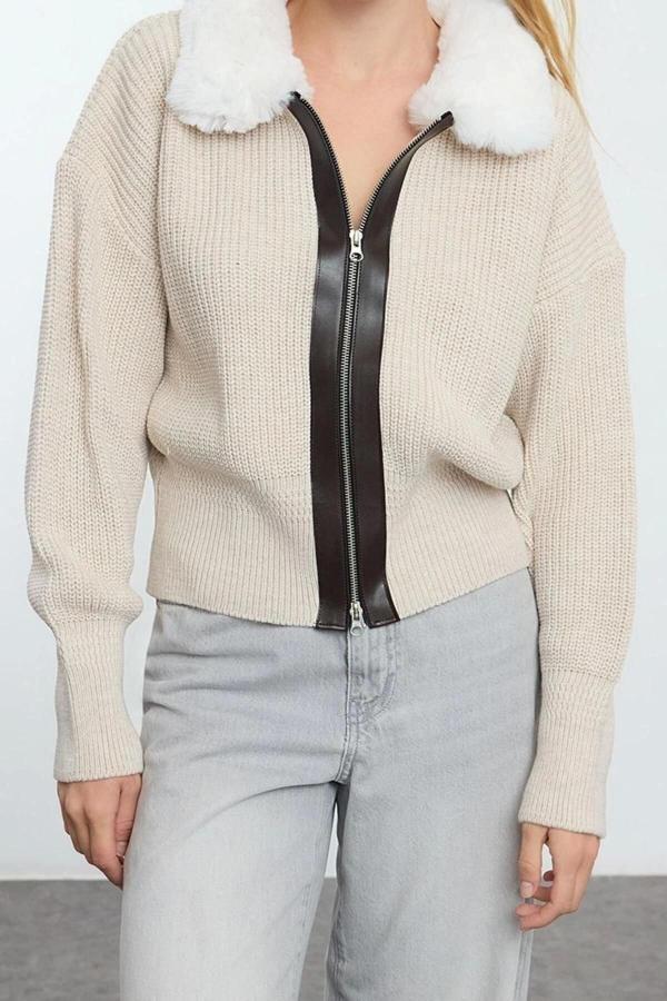 Kadın Modern Tarz Regular Polo Yaka Regular Triko Hırka - Image 1