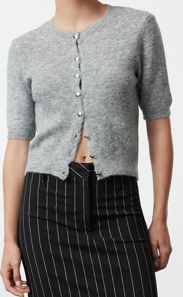 Kadın Modern Tarz Regular Bisiklet Yaka Crop Triko Hırka - Image 1