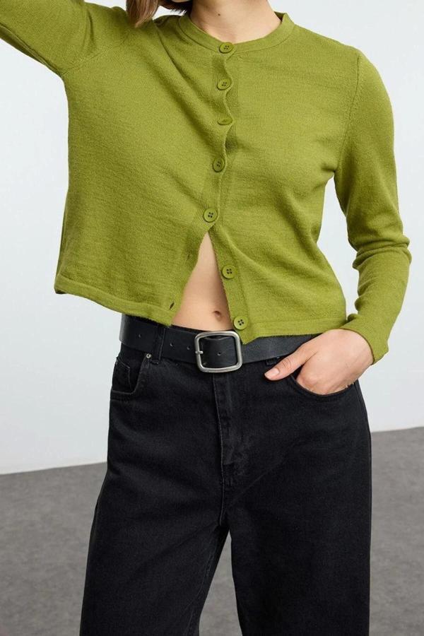 Kadın Modern Tarz Slim Bisiklet Yaka Regular Triko Hırka - Image 1