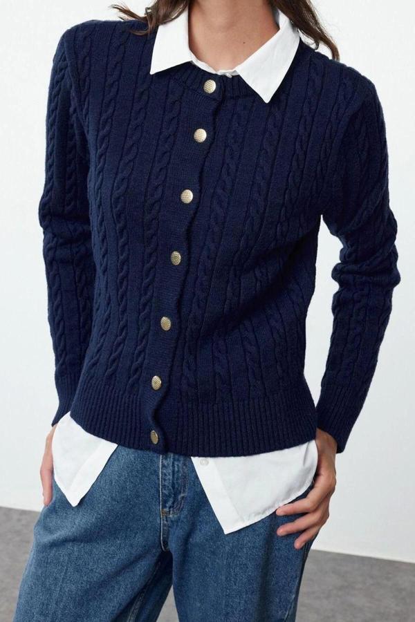 Kadın Modern Tarz Slim Bisiklet Yaka Regular Triko Hırka - Image 1