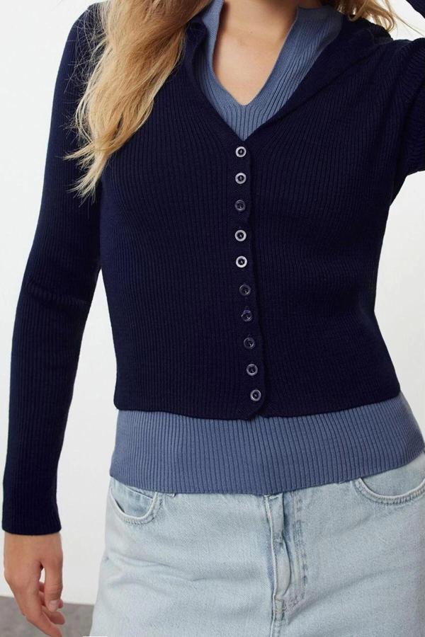 Kadın Modern Tarz Slim V Yaka Regular Triko Hırka - Image 1