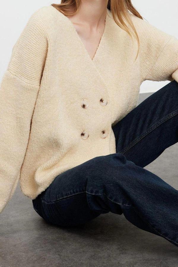 Kadın Modern Tarz Regular Kruvaze Midi Triko Hırka - Image 1