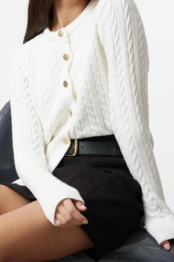 Kadın Modern Tarz Slim Bisiklet Yaka Regular Triko Hırka - Image 1