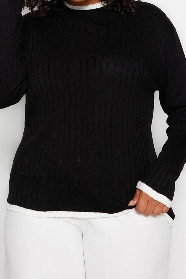 Büyük Beden Kadın Modern Tarz Rahat Uzun Dik Yaka Düz Kol Regular Triko Kazak - Image 1