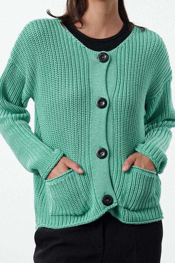Kadın Modern Tarz Oversize Kayık Yaka Regular Triko Hırka - Image 1