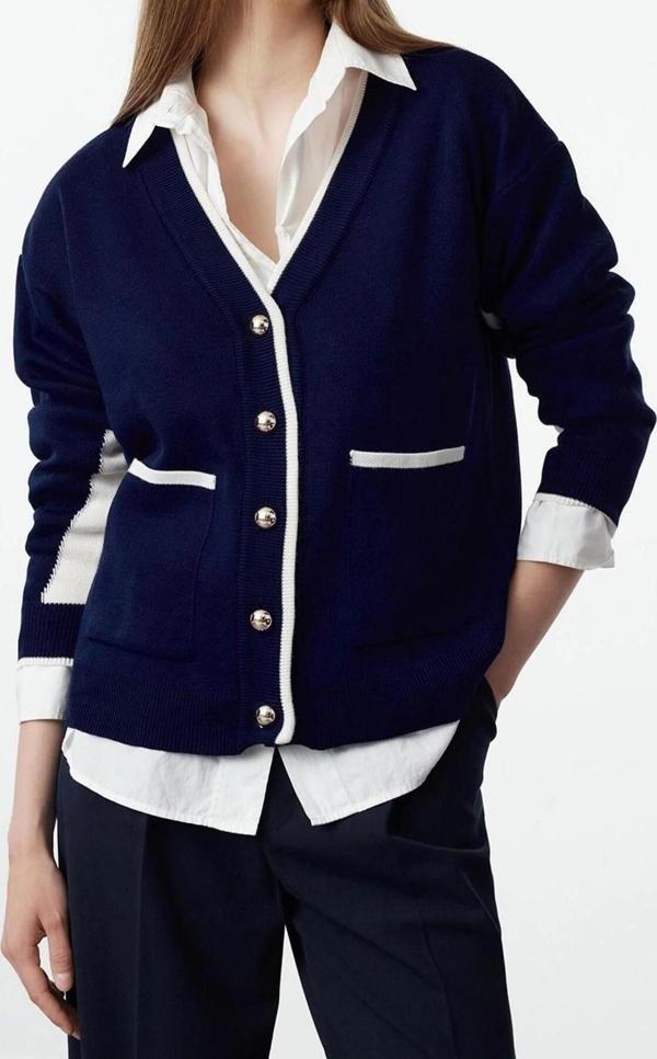 Kadın Modern Tarz Oversize V Yaka Regular Triko Hırka - Image 1