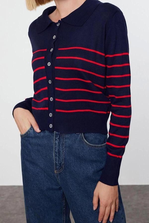 Kadın Modern Tarz Regular Polo Yaka Regular Triko Hırka - Image 1