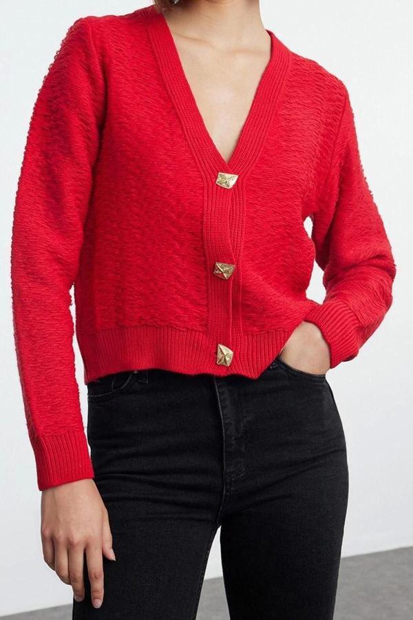 Kadın Modern Tarz Slim V Yaka Regular Triko Hırka - Image 1