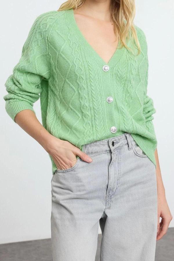 Kadın Modern Tarz Oversize V Yaka Regular Triko Hırka - Image 1