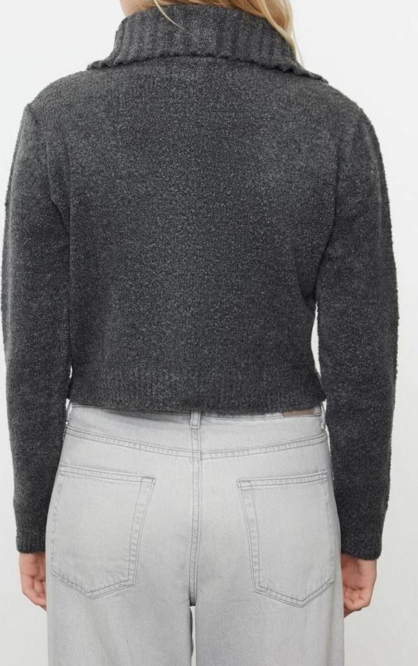 Kadın Modern Tarz Regular Dik Yaka Crop Triko Hırka - Image 1