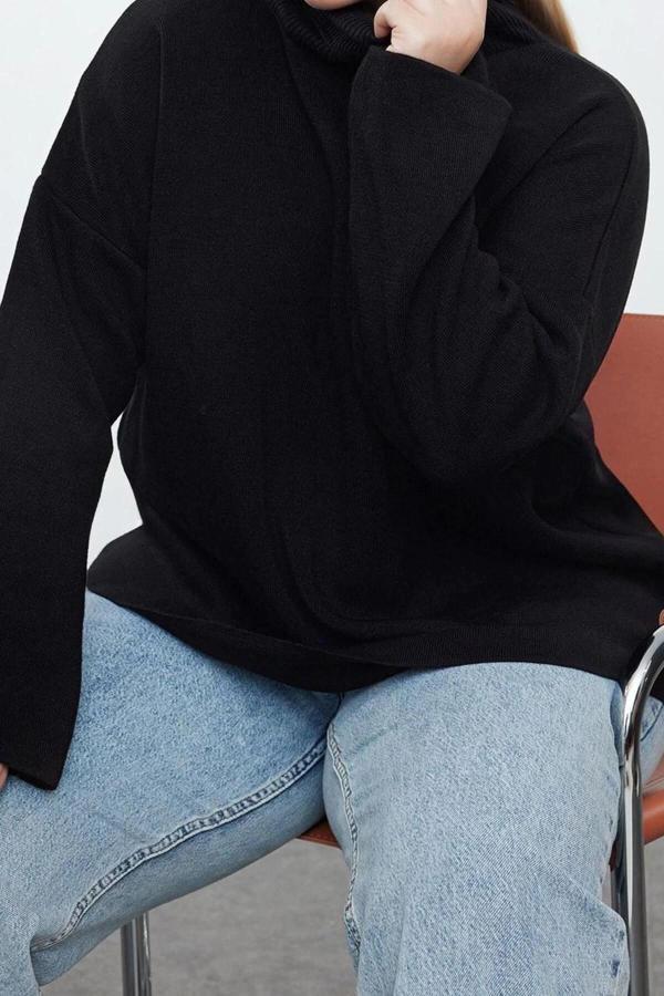 Büyük Beden Kadın Modern Tarz Rahat Uzun Balıkçı Yaka Düz Kol Regular Triko Kazak - Image 1