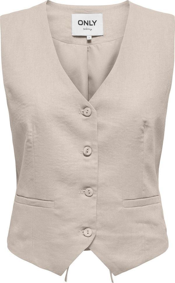 Only Kadın Keten Karışımlı Regular Fit V Yaka Yelek - 15338714 - Image 1