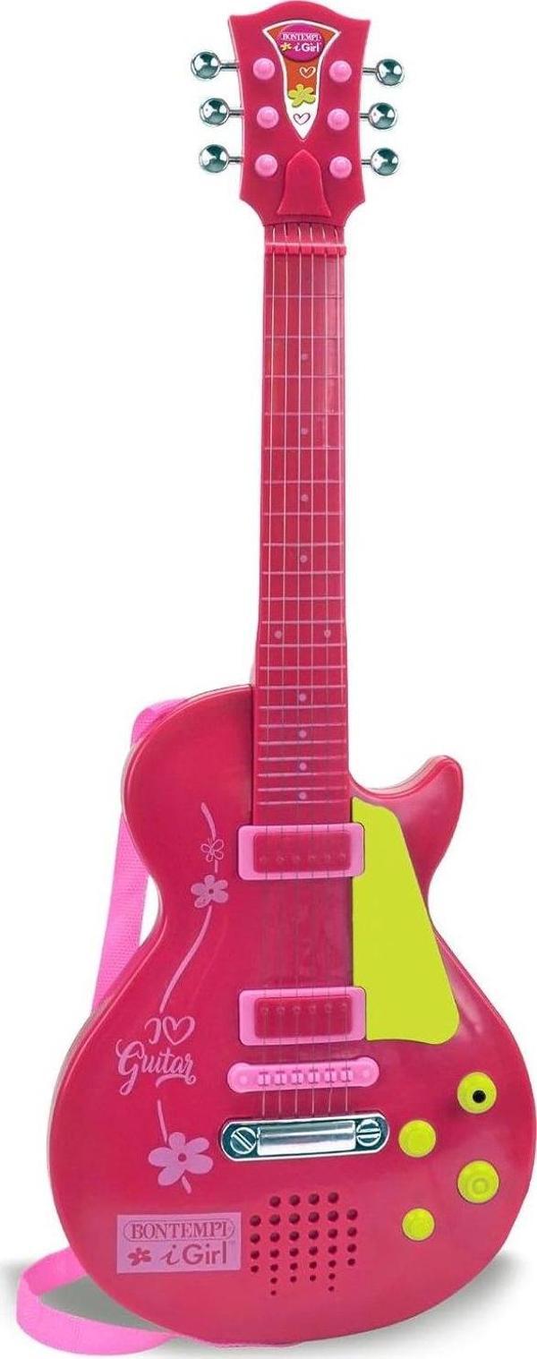 Bontempi Elektronik Pembe Gitar 56cm. Tuşu Telli ve Askılı - Image 1