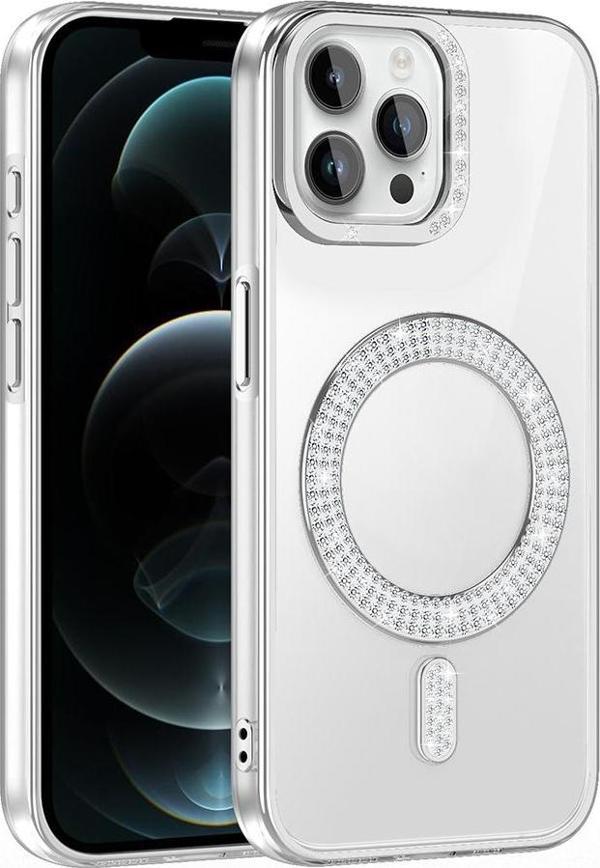 iPhone 12 Kılıf Pırlanta Taş Tasarımlı M-safe Şarj Özellikli Karetta Silikon Kapak - Image 1