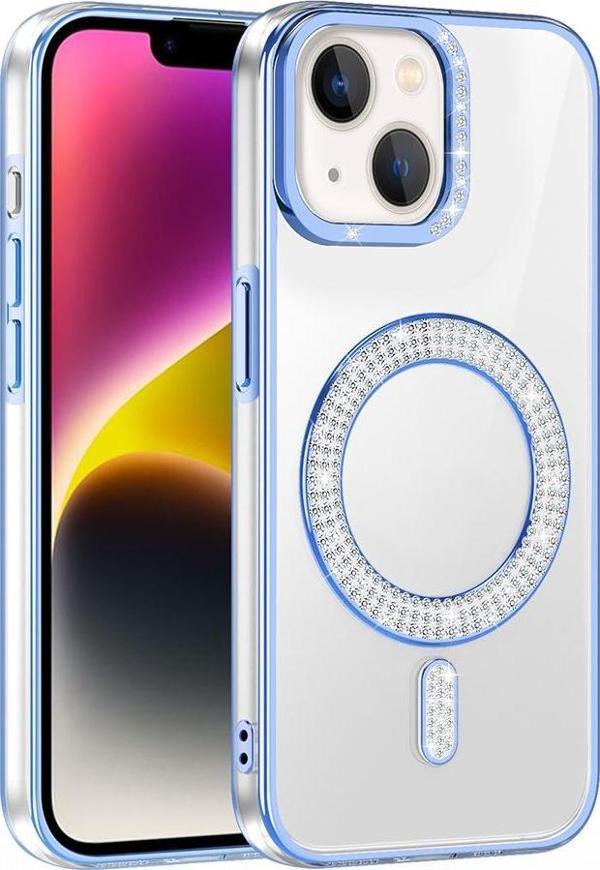 iPhone 13/14 Kılıf Pırlanta Taş Tasarımlı M-safe Şarj Özellikli Karetta Silikon Kapak - Image 1