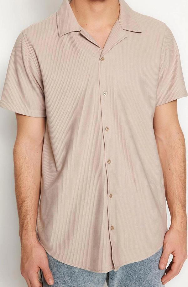 Moda Erkek Apaş Yaka Düz Desen Günlük Regular Fit Apaş Yaka Yazlık Gömlek - Image 1