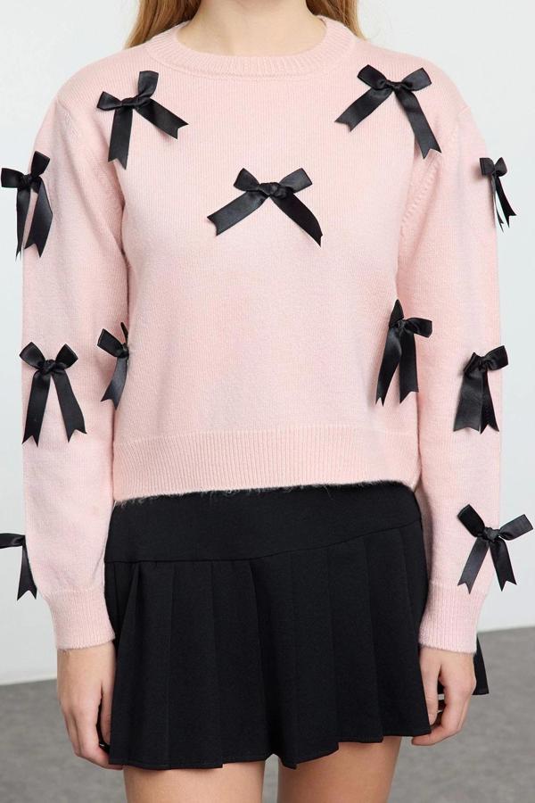 Kadın Modern Tarz Rahat Uzun Bisiklet Yaka Düz Kol Regular Triko Kazak - Image 1