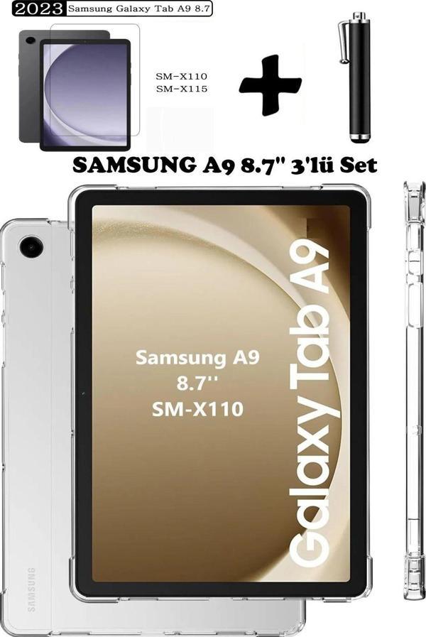 Samsung Galaxy Tab A9 8.7 Inç Tablet Kılıfı Silikon Ekran Koruyucu Dokunmatik Kalem Seti - Image 1