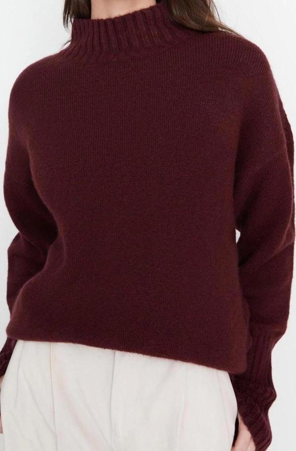 Stil Modern Kadın Regular Reglan Kol Dik Yaka Geniş Kalıp Yumuşak Dokulu Basic Triko Kazak - Image 1