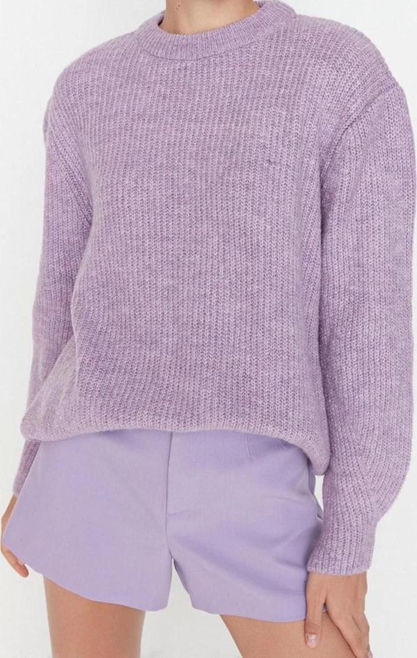 Kadın Modern Tarz Rahat Uzun Bisiklet Yaka Dokulu Kol Regular Triko Kazak - Image 1