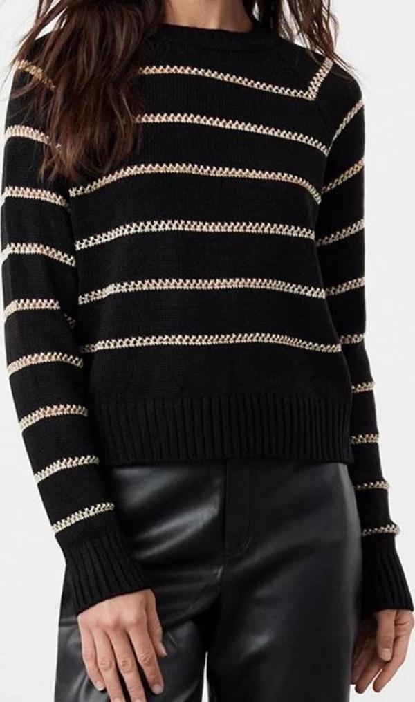 Stil Modern Kadın Regular Reglan Kol Bisiklet Yaka Simli Çizgili Triko Kazak - Image 1