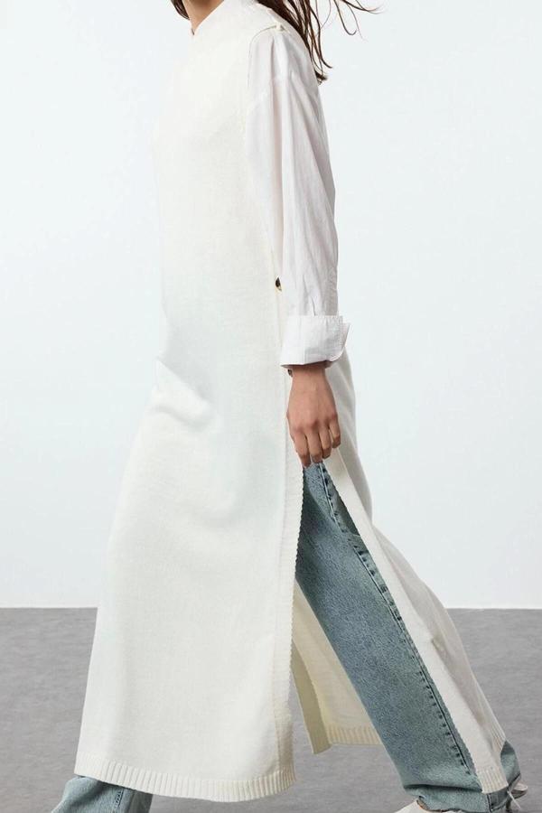 Kadın Modern Tarz Rahat Uzun Bisiklet Yaka Düz Kol Uzun Triko Süveter - Image 1