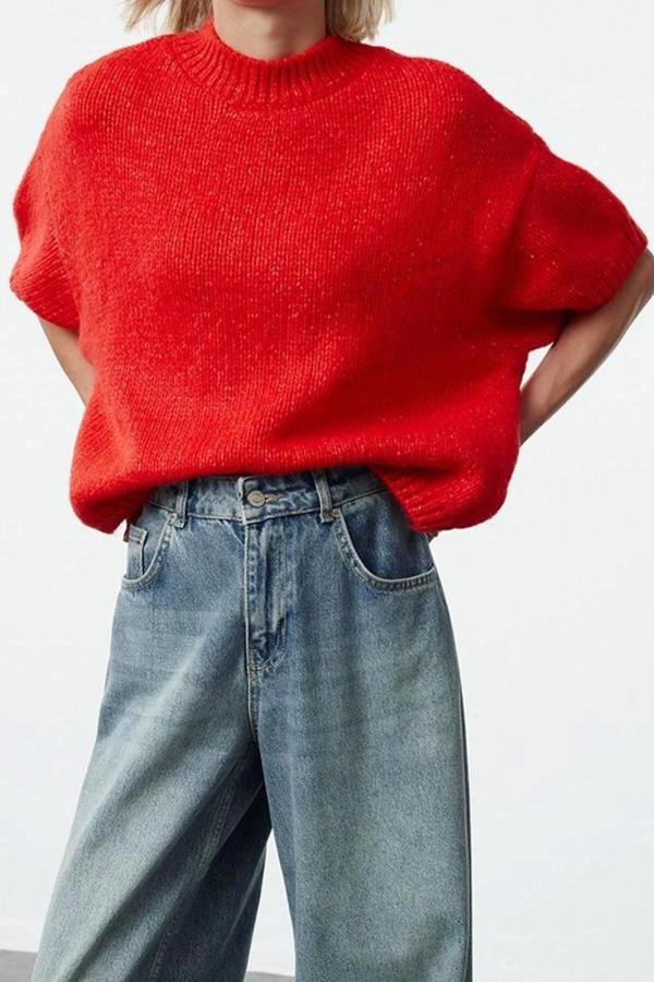 Stil Modern Kadın Regular Standart Kol Bisiklet Yaka Geniş Kalıp Yumuşak Dokulu Triko Kazak - Image 1