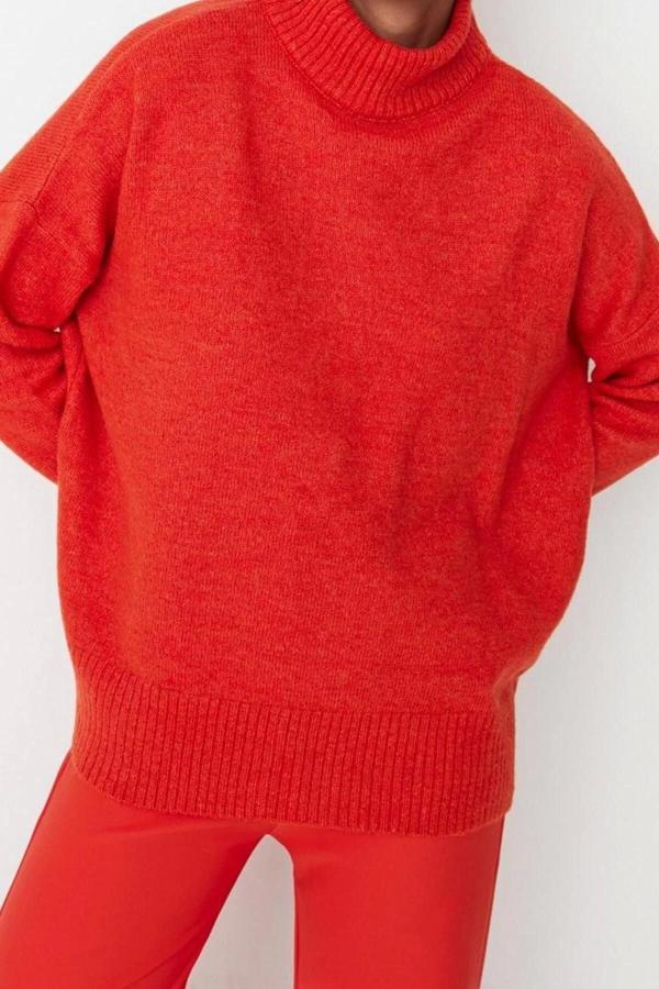 Kadın Modern Tarz Rahat Uzun Dik Yaka Düz Kol Regular Triko Kazak - Image 1