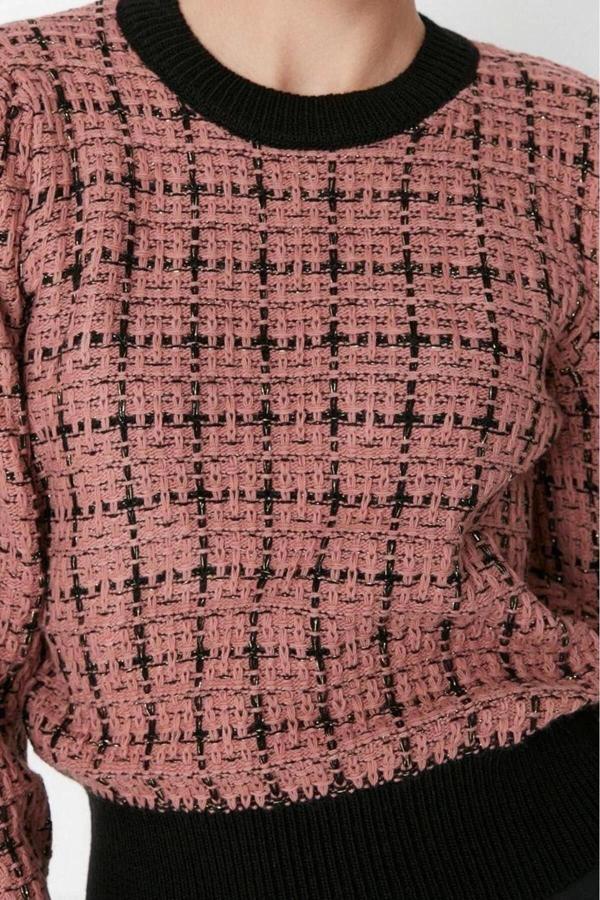 Kadın Modern Tarz Rahat Uzun Bisiklet Yaka Dokulu Kol Regular Triko Kazak - Image 1