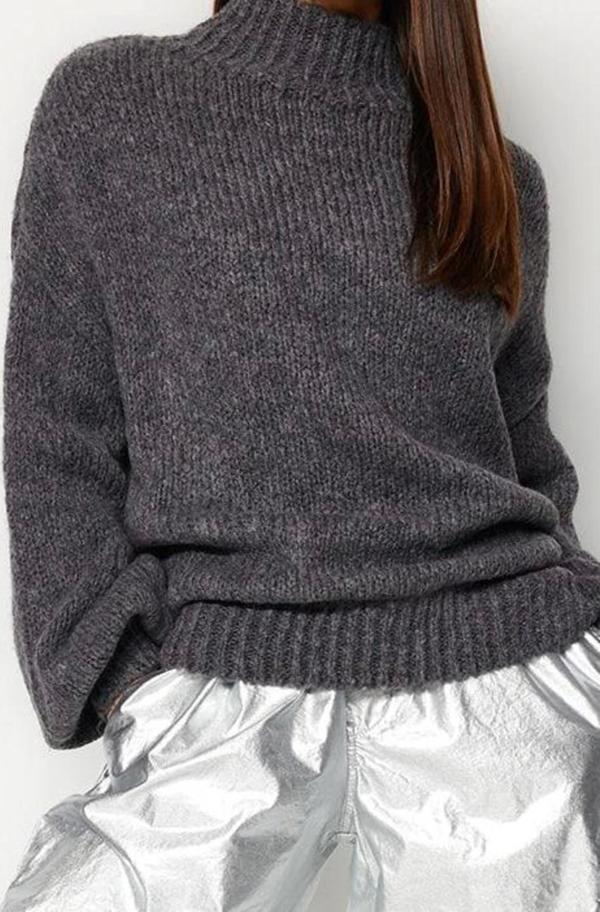 Stil Modern Kadın Regular Standart Kol Bisiklet Yaka Yumuşak Dokulu Kalın Triko Kazak - Image 1